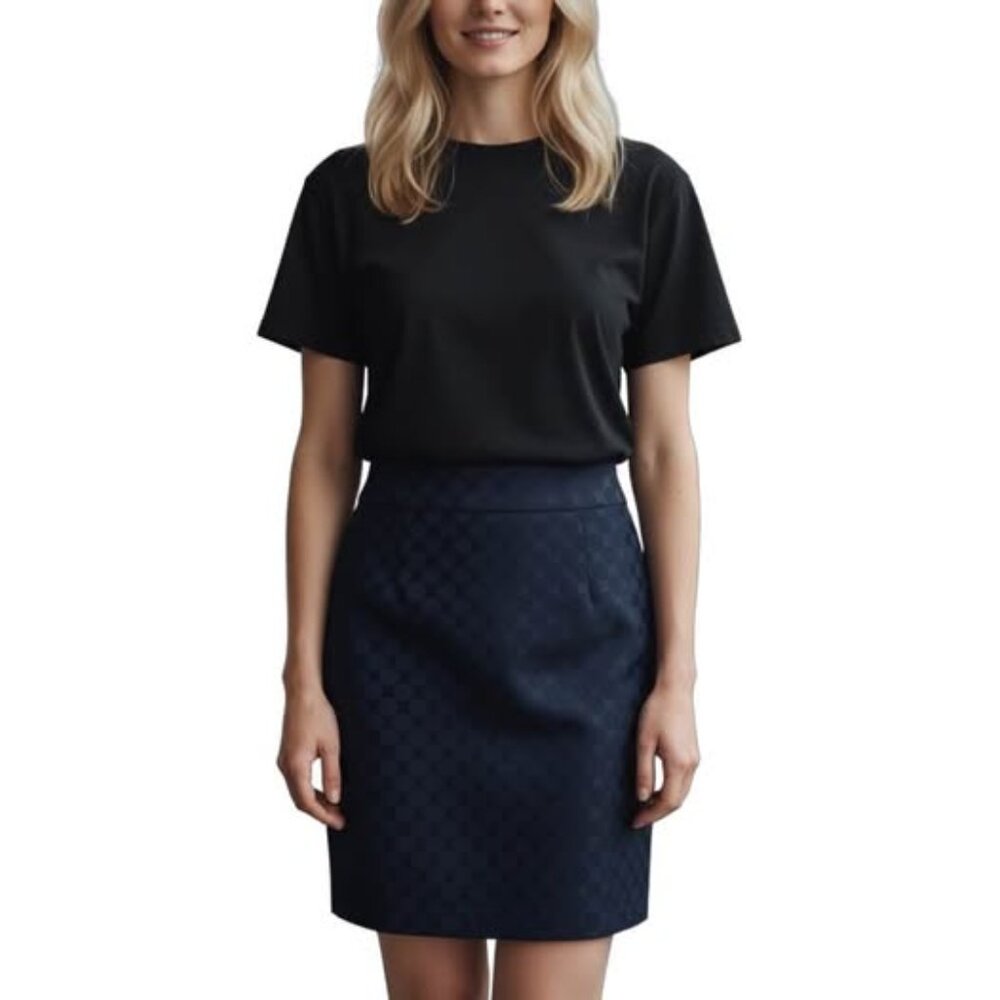 Banana Republic Factory Navy Blue Geometric Subtle Dots Pencil‎ Skirt. SZ 8.